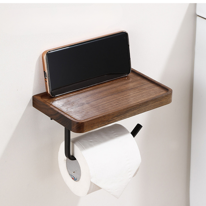 BowLift | Elegant Wall-Mounted Toilet Paper Holder - made of Walnut and Stainless Steel