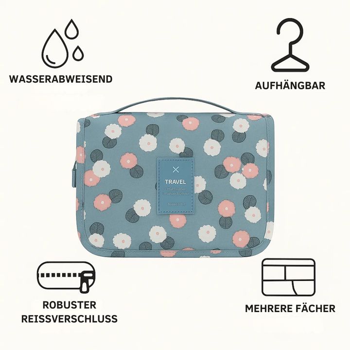 TravelEase – Water-repellent cosmetic bag with hook and compartments | Travel toiletry bag | Bowlift