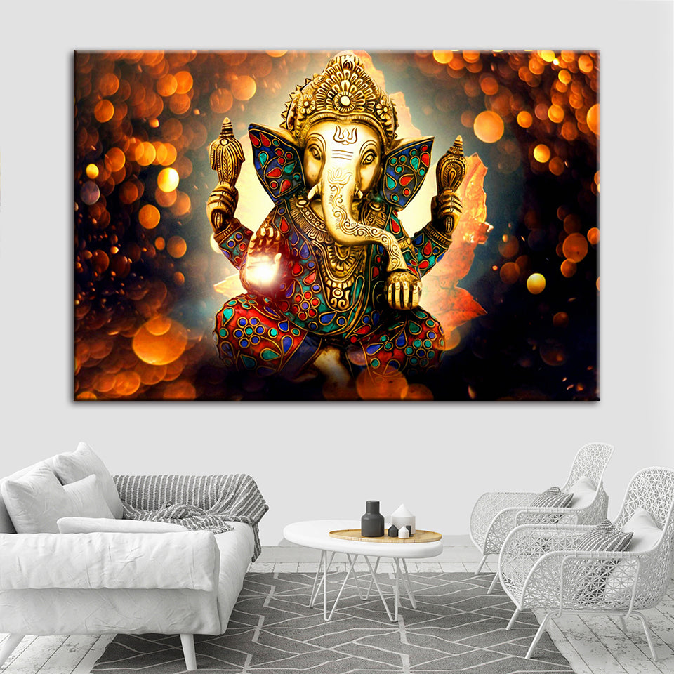 Hindu Lord Ganesha - Canvas Wall Art Painting | Bowlift