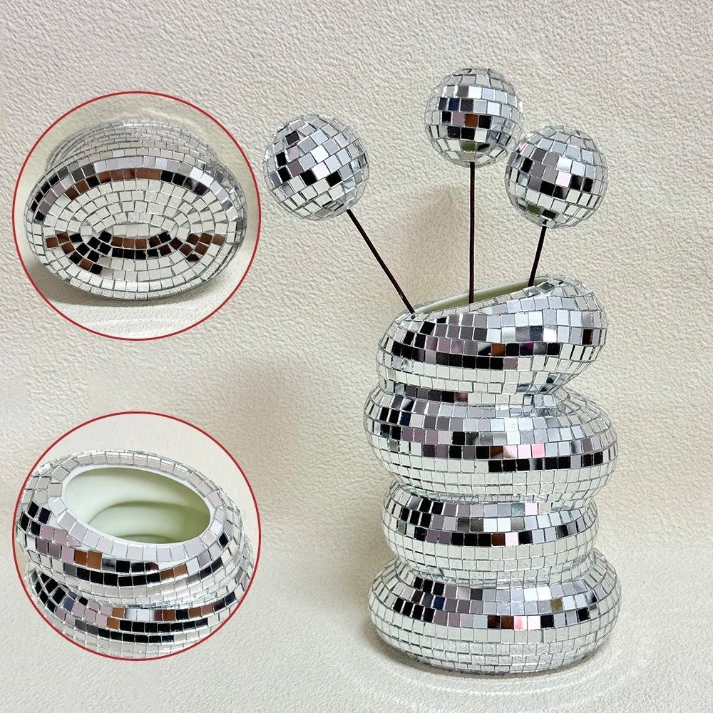 Mirror-clad disco vase with retro charm and modern flair Bowlift