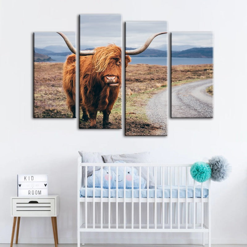 4 Piece Beautiful Brown Cow - Canvas Wall Art Painting | Bowlift