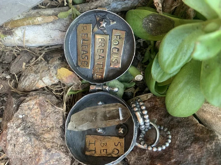 BowLift | Silver Locket Necklace | Triple Moon & Tree of Life | Keepsake with Quartz Crystal
