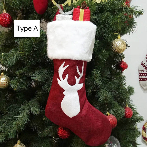BowLift | Christmas Stockings Gift Bag Red Hemp Elk Embroidery Christmas Stockings Gift Pendant