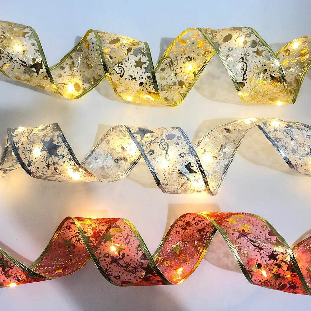 BowLift | LED Lights Hot Stamping Double-layer Ribbon Christmas Decorations