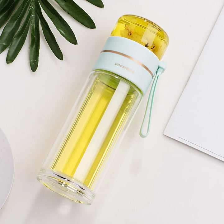 BowLift | Double-walled glass bottle with tea strainer and infuser