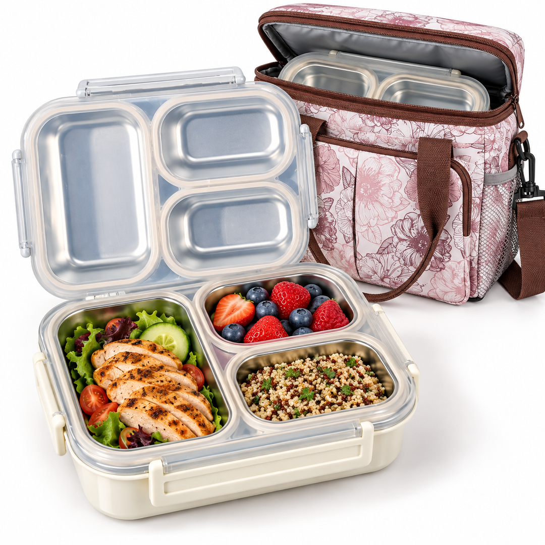 Three-Compartment Stainless Steel Bento Lunchbox Bowlift