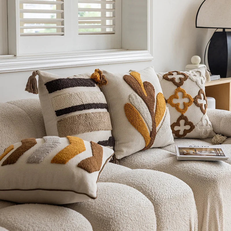 BowLift | Nordic Retro Tufted Cushion Cover – 45x45cm Yellow Brown Decorative Pillow