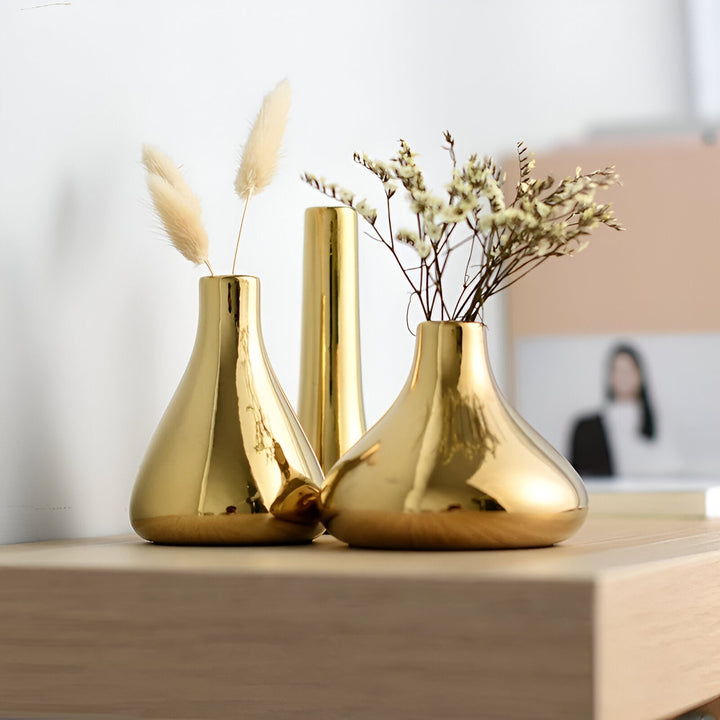 BowLift | Nordic Style Gold Ceramic Vase – Elegant Dry Flower and Water Plant Display