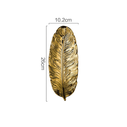 BowLift | Nordic Light Luxury Style on Golden Feather Plate Retro Jewelry Plate Storage Plate Snack Plate Home Decor
