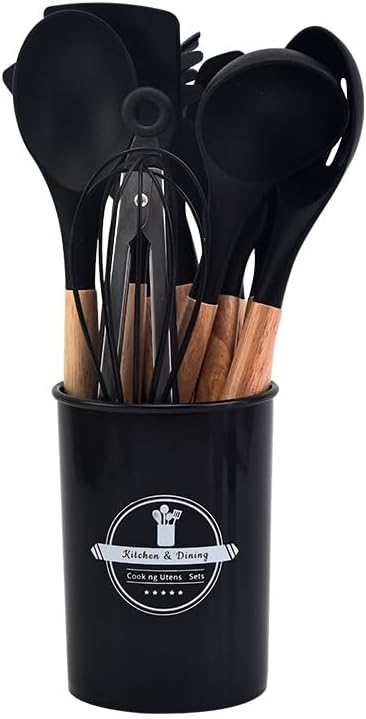 BowLift | Silicone Cooking Utensil Set | Nonstick Safe | Wooden Handle | Heat Resistant
