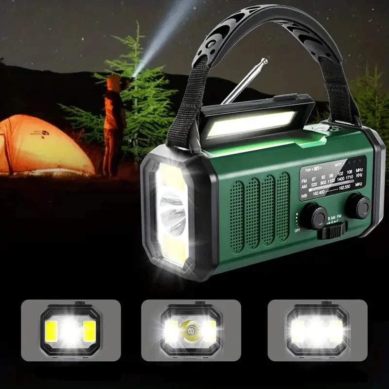 BowLift | Solar emergency radio with power bank – crank radio with LED flashlight for camping & outdoor