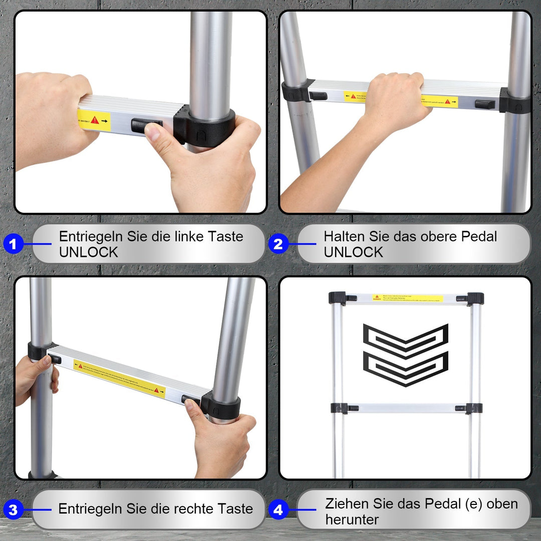 Telescopic Ladder Aluminum Load capacity up to 150kg 2.6m-5m | Bowlift