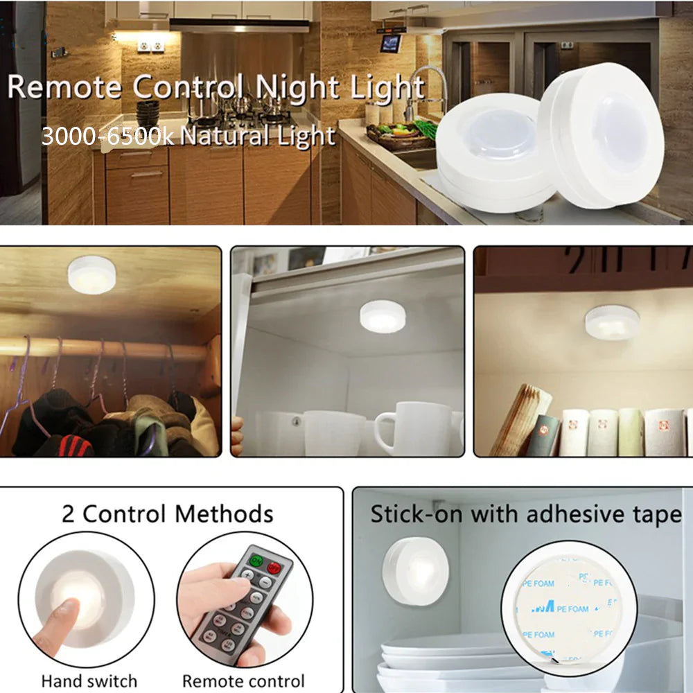 3 Pcs Wireless LED Lights Closet Lights with Remote Control Bowlift