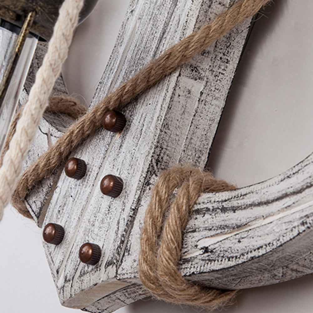 Rustic wood anchor wall lamp with lantern Bowlift