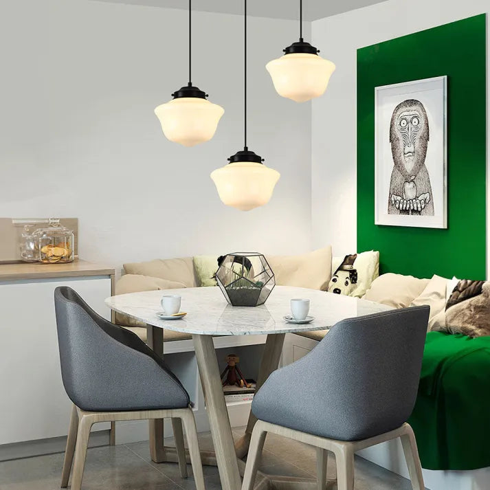 Vintage Geometric Hanging Lamp made of Matte Glass – Retro Pendant Light for Dining Room | Bowlift