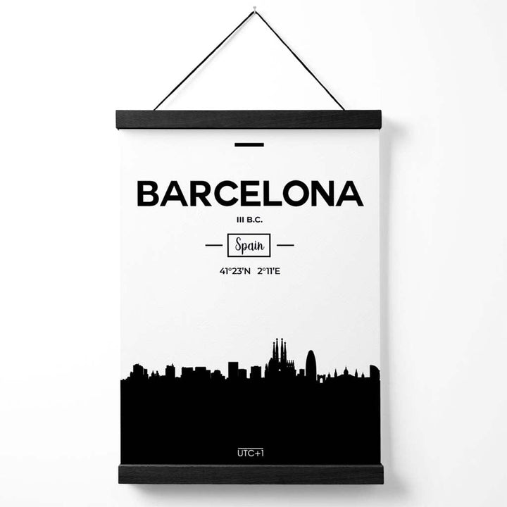 Barcelona Black and White City Skyline Poster with Holder | Bowlift