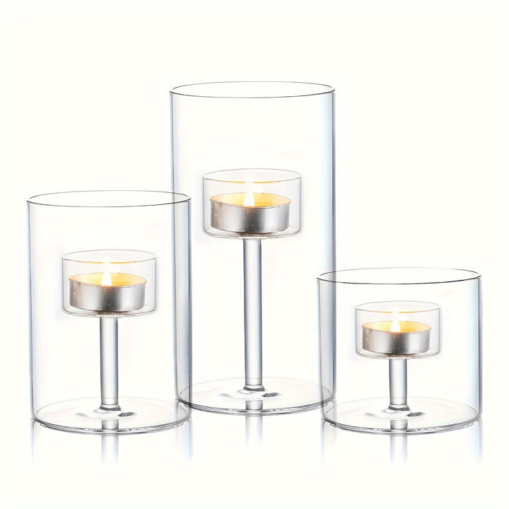 BowLift | PureLight - Trio of Transparent Candle Holders for Elegant Tables