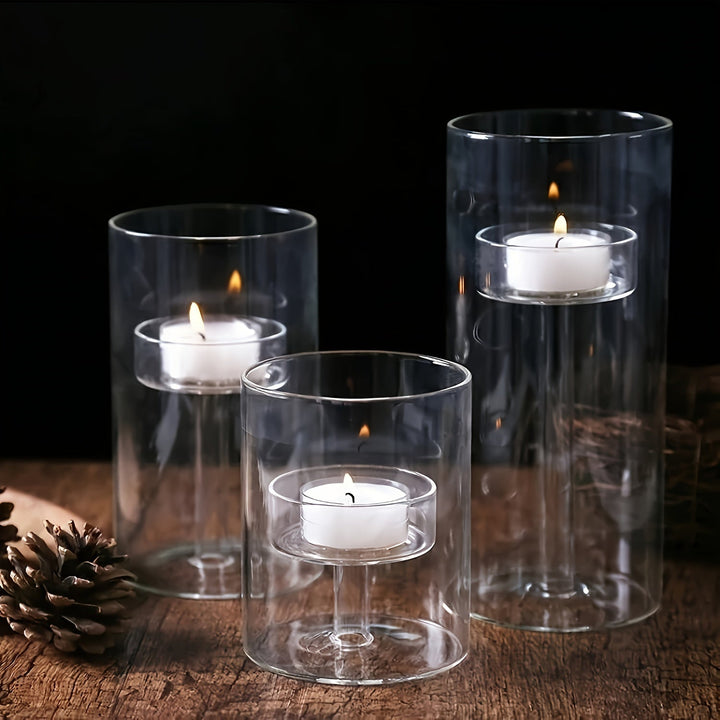 BowLift | PureLight - Trio of Transparent Candle Holders for Elegant Tables