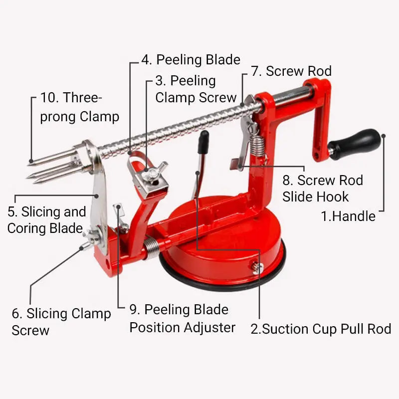 BowLift | 3-in-1 Hand Crank Peeler for Peeling, Coring and Slicing