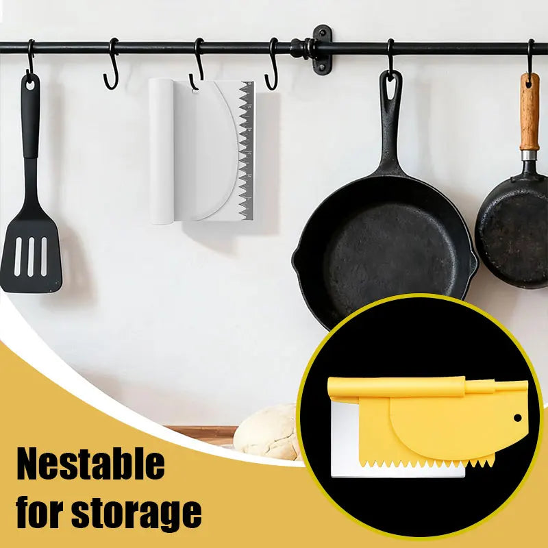 3-in-1 Stainless Steel Dough Scraper Set Bench Bowl Cake Pastry Scraper | Bowlift