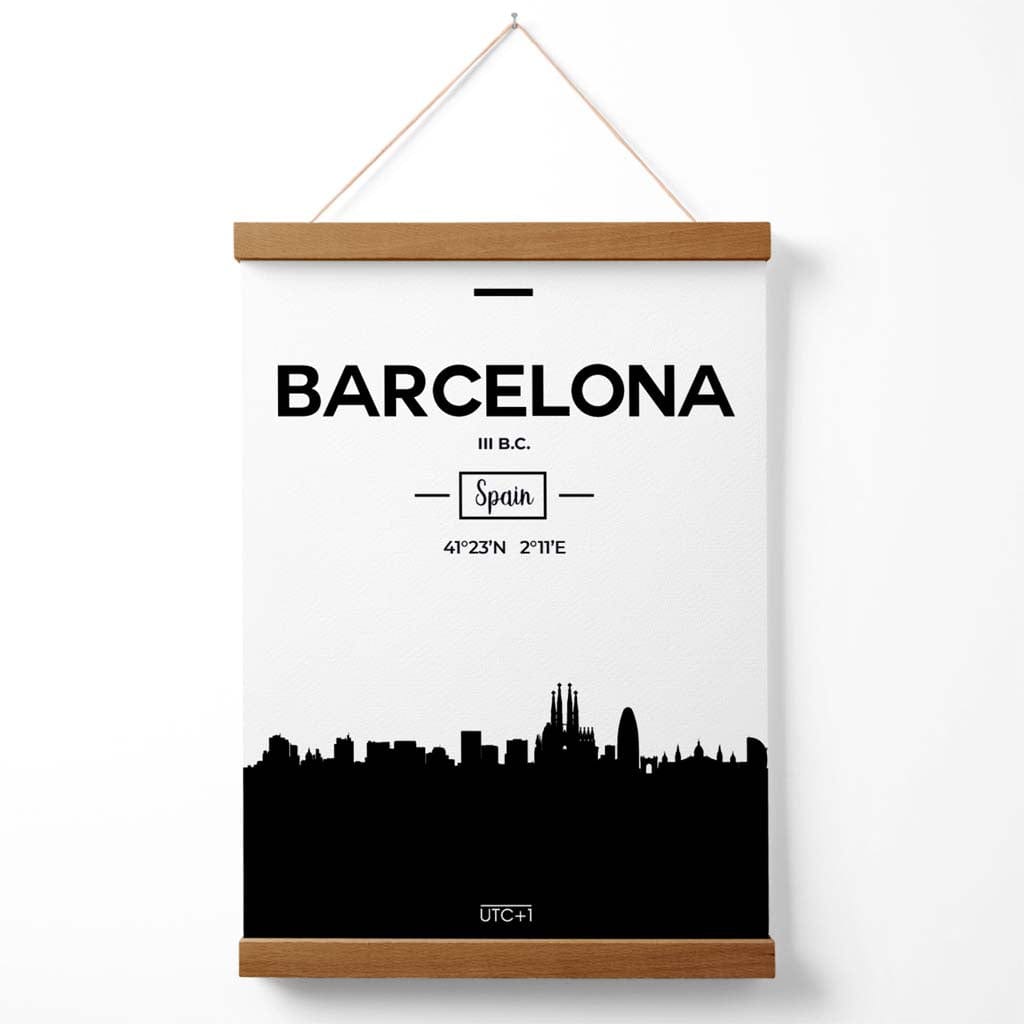 Barcelona Black and White City Skyline Poster with Holder | Bowlift