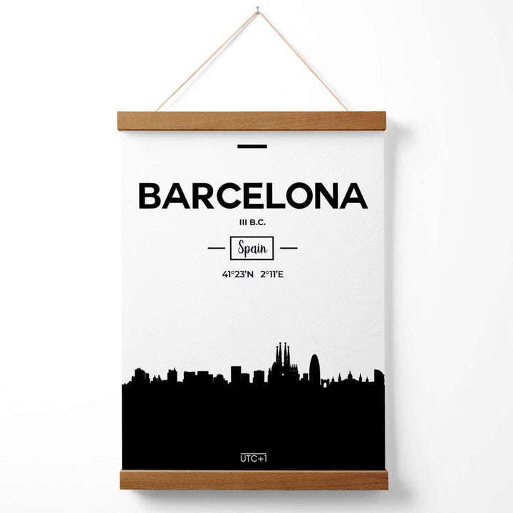 Barcelona Black and White City Skyline Poster with Holder | Bowlift