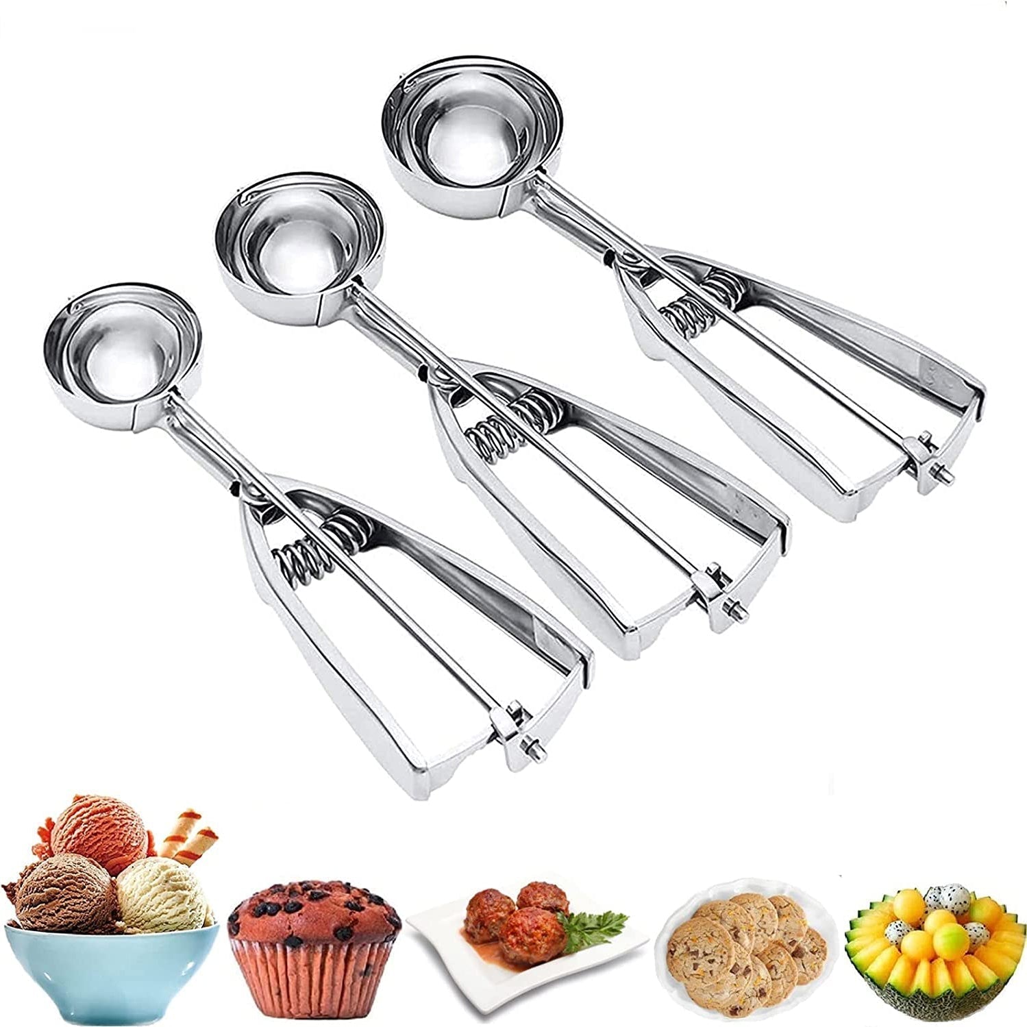 BowLift | 3-Piece Set: Stainless Steel Cookie Scooper with Trigger