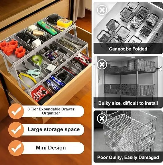 BowLift | 3-tier Smart Drawer Organizer – Makes optimal use of storage space
