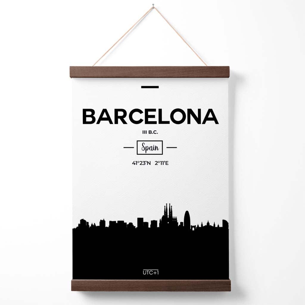 Barcelona Black and White City Skyline Poster with Holder | Bowlift