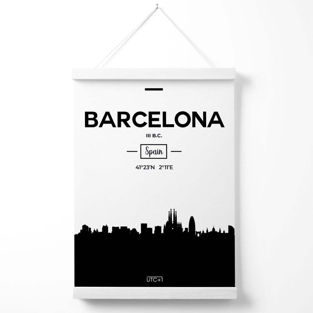Barcelona Black and White City Skyline Poster with Holder | Bowlift