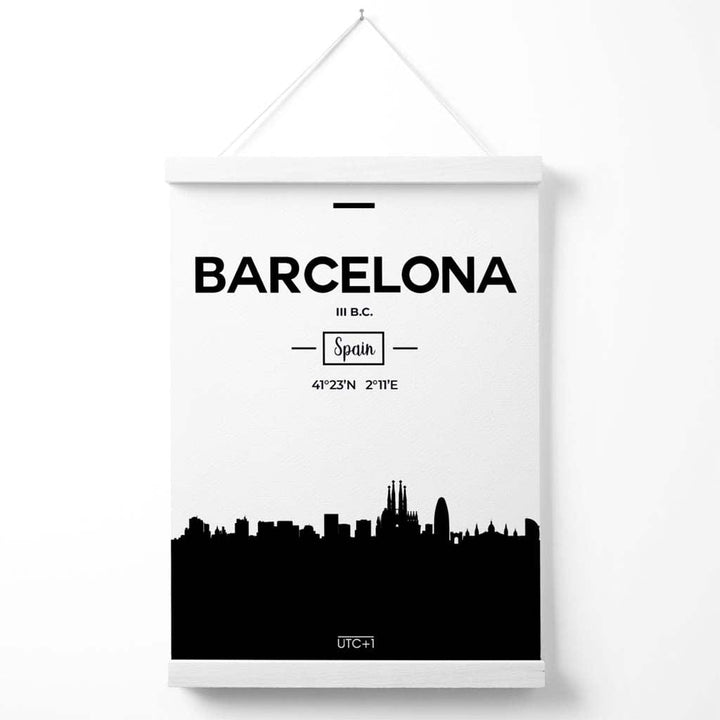 Barcelona Black and White City Skyline Poster with Holder | Bowlift