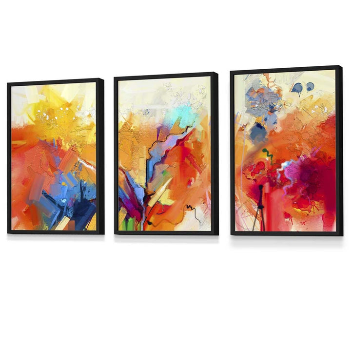 Abstract Colorful Orange Pink Red Set of 3 Framed Wall Art | Bowlift