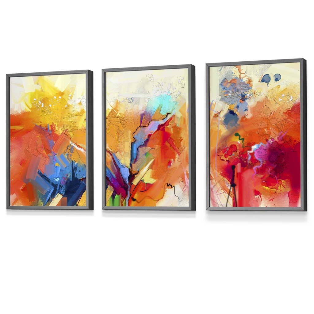 Abstract Colorful Orange Pink Red Set of 3 Framed Wall Art | Bowlift