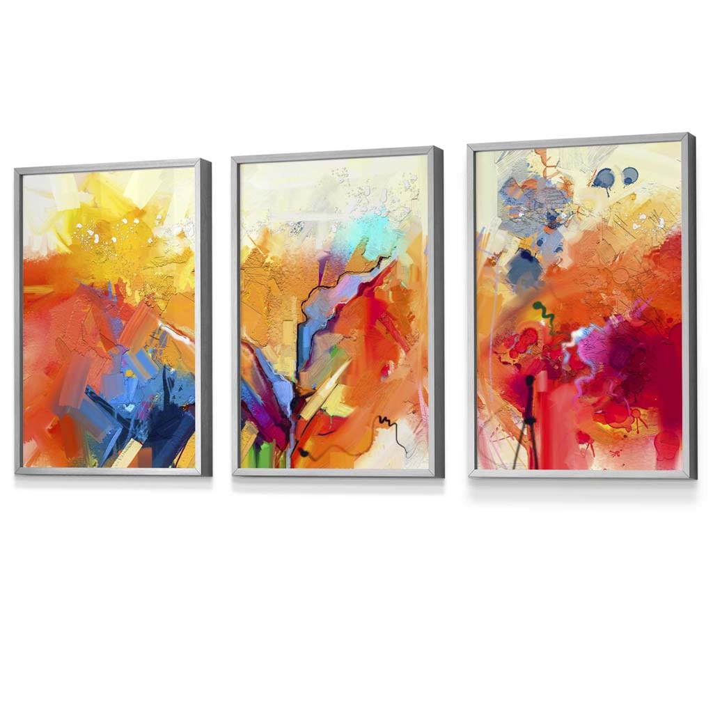 Abstract Colorful Orange Pink Red Set of 3 Framed Wall Art | Bowlift