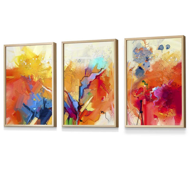 Abstract Colorful Orange Pink Red Set of 3 Framed Wall Art | Bowlift