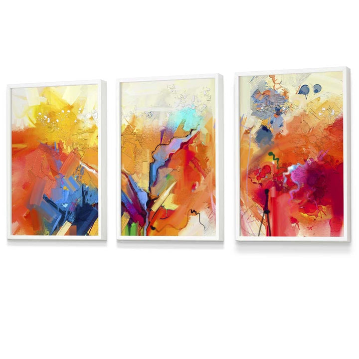 Abstract Colorful Orange Pink Red Set of 3 Framed Wall Art | Bowlift