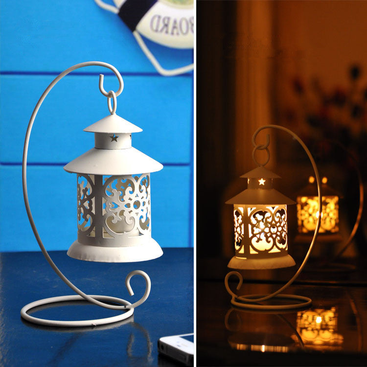 Decorative Filigree Hanging Tealight Lantern with Curved Metal Stand Set Bowlift