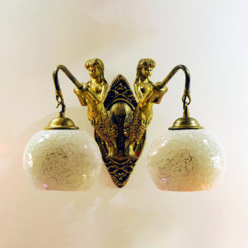BowLift | Mermaid Wall Lighting Idea 2 Lights Hand-Cut Glass Baroque Wall Lamp in White/Yellow/Orange for Living Room