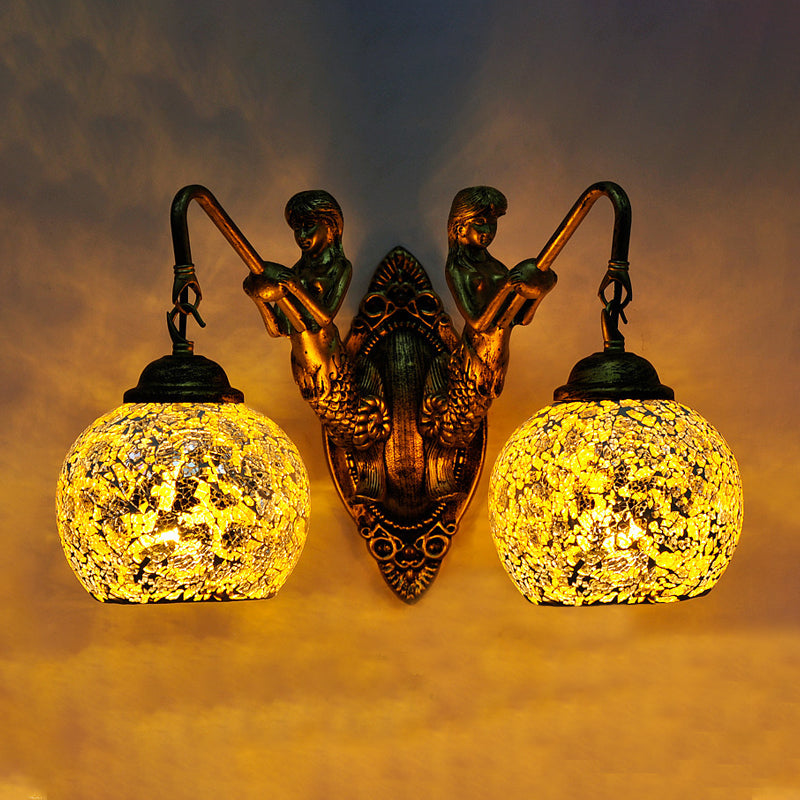 BowLift | Mermaid Wall Lighting Idea 2 Lights Hand-Cut Glass Baroque Wall Lamp in White/Yellow/Orange for Living Room