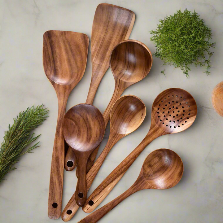 BowLift | TeakChef Kitchen Set – Sustainable Antibacterial Kitchen Utensils made of Teakwood
