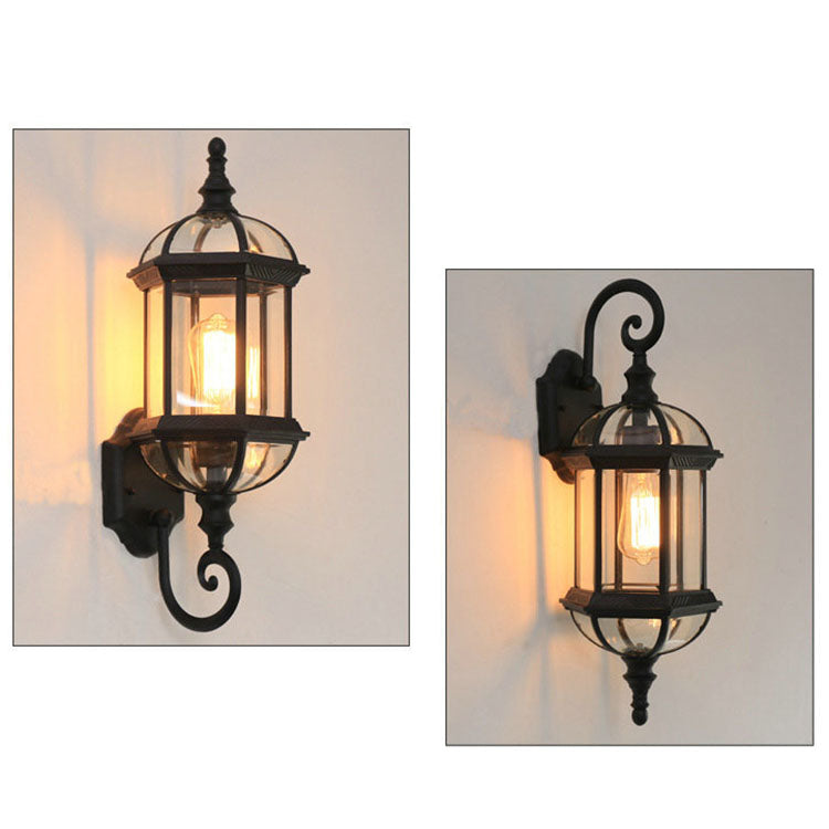 Traditional Vintage Waterproof Hexagonal Aluminum Glass 1-Light Outdoor Wall Sconce Lamp For Garden | Bowlift