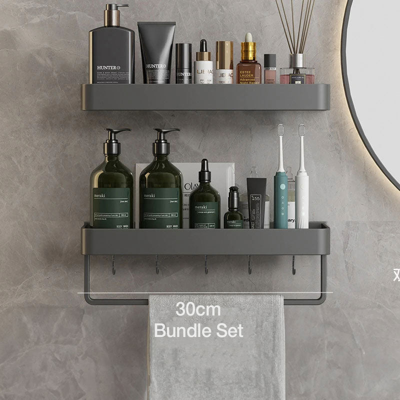 BowLift | Modern Grey Bathroom Shelf – Stylish Wall-Mounted Storage with Optional Towel Rail
