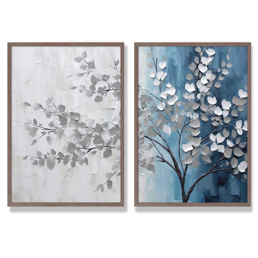 Blue and Gray Tree Diptych Framed Set of 2 Art Prints | Bowlift