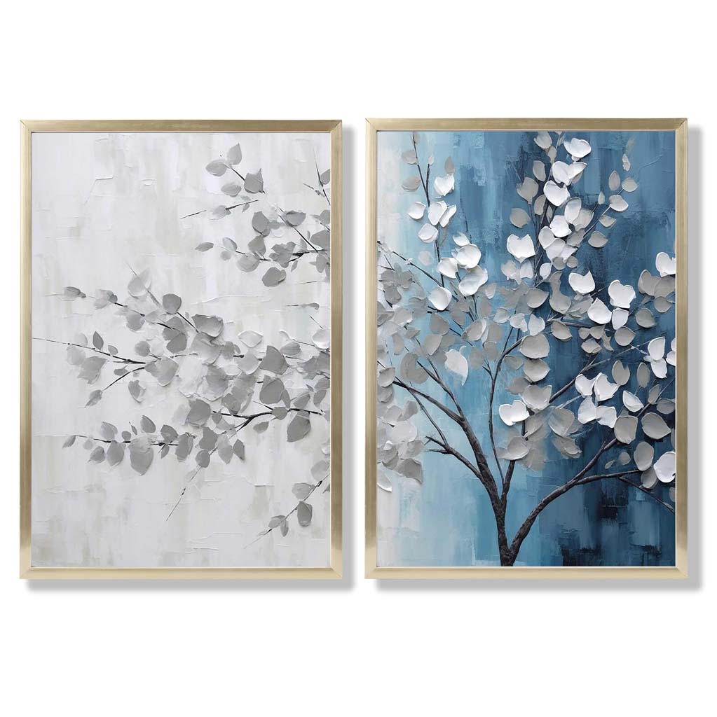 Blue and Gray Tree Diptych Framed Set of 2 Art Prints | Bowlift