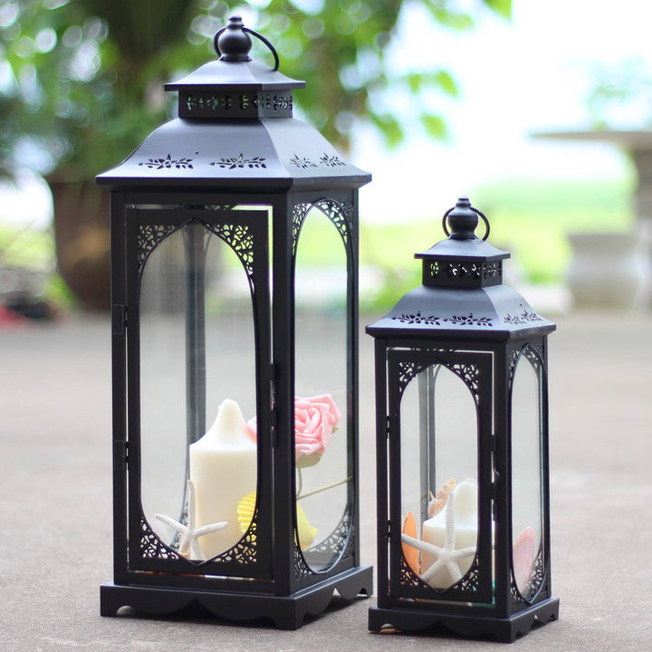 Antique-Style Metal and Glass Lantern Trio with Hinged Door and Carry Ring Bowlift