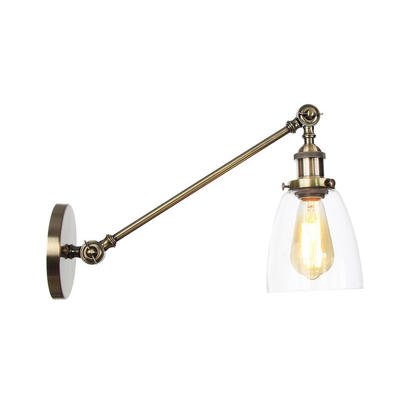 BowLift | Black/Bronze/Brass 1-light Wall Lamp Fixture Industrial Style Clear Glass Cone Light with Arm, 8"/12" L
