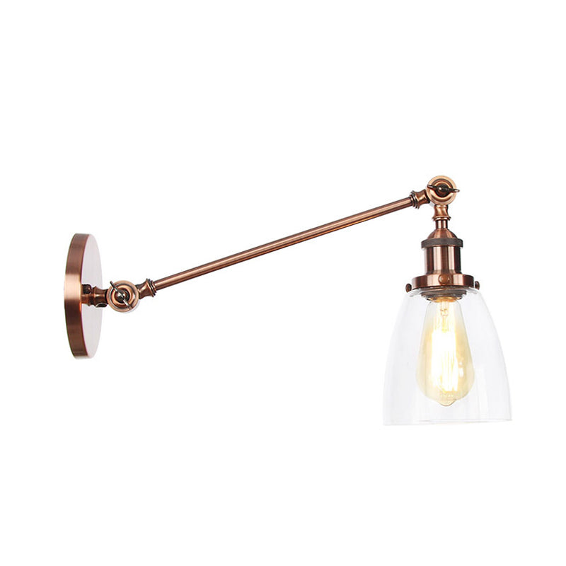 BowLift | Black/Bronze/Brass 1-light Wall Lamp Fixture Industrial Style Clear Glass Cone Light with Arm, 8"/12" L