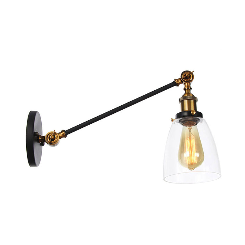 BowLift | Black/Bronze/Brass 1-light Wall Lamp Fixture Industrial Style Clear Glass Cone Light with Arm, 8"/12" L