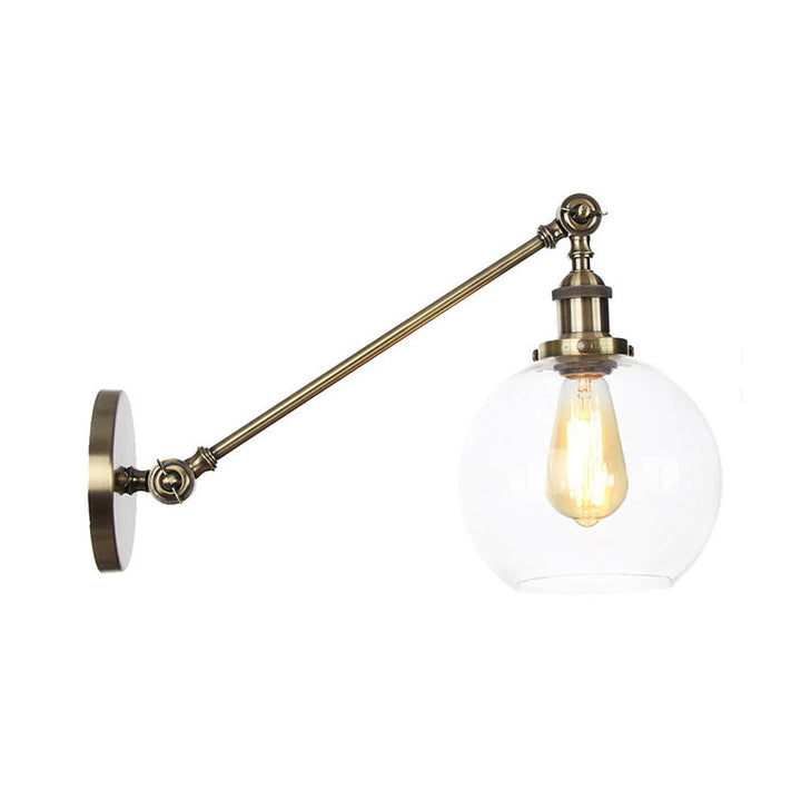 BowLift | Clear Glass Globe Wall Lighting Country House 1 Light Living Room Fixture in Black/ Brass/ Bronze with Arm, 8"/12" L