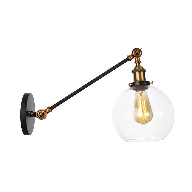 BowLift | Clear Glass Globe Wall Lighting Country House 1 Light Living Room Fixture in Black/ Brass/ Bronze with Arm, 8"/12" L